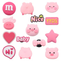 50pcs Wholesale PVC Mix Heart Smile Pig Nose Hi Shoes Button Accessories Kids Sandals Charms Fit Wristband