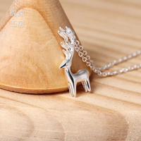 925純銀個性可愛馴鹿吊墜女歐美小鹿麋鹿項鏈短款鎖骨鏈銀飾