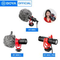 BOYA Condenser Shotgun Microphone Professional Studio Mini Mic with Shock Mount for iphone Android PC DSLR Camera Vlog Recording