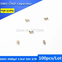 100pcs 0603 3900pF 3.9nF 50V X7R 10% SMD Chip Capacitor