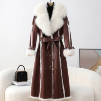 2023 Light Luxury Style Wool Fur Coat for Women's Mid length Slim Fit and Slim Rabbit Fur Coat for Women
