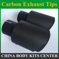 1 Piece Car Universal Modiflcation Stainless Steel Single Exhaust Pipe Full Carbon Matt Black Cover Muffler Tip For Akrapovic