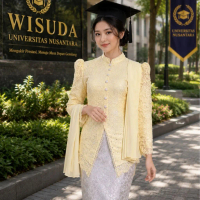 kebaya graduation terbaru 2026 Butter Yellow Set Baju Rok Songket Free Selendang Model Klasik Modern