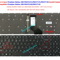 New US Backlit without frame Keyboard For Acer Predator Helios 300 PH315-51 PH317-51 PH317-52 (isn't for PH315-52 PH317-53)