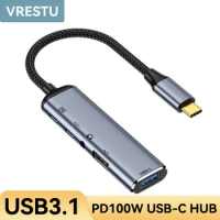 5 in 1 USB-C HUB Type C to 3.5mm Jack Audio Adapter USB C to USB 3.1 2.0 PD 100W 10Gbps Docking Station for Macbook Air iPad Pro