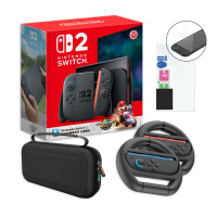 任天堂 Switch 2 瑪利歐賽車世界同捆主機+方向盤+包+貼+矽膠套
