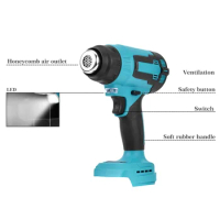 Hot Air Gun with 3 Nozzles Handheld Cordless Heat Gun with 3 Nozzles Industrial Home Hair Dryer Power Tool for Makita 18V