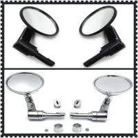 Free Shipping Motorcycle Parts Black 7/8" 1 "22mm 25mm Round Bar End Mirror Diamond Cut-down Cafe for Harley Chrome