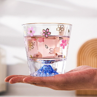 日式金邊玻璃ins風果汁杯子家用櫻花富士山杯辦公室女高顏值水杯