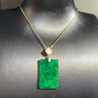 1pcs/lot Natural Jadeite Necklace Miss S925 silver-clad gold As one wishes auspicious clouds Safety dark green square pendant