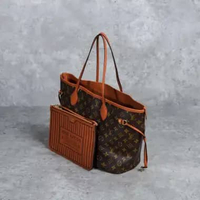 Tas LOUIS VUITTON LV NEVERFULL INSIDE OUT MM TAN BROWN LEATHER REVERSIBLE TOTE BAG 100% ORIGINAL 32X