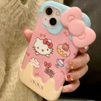 New Sanrio Hello Kitty Kawaii Anime iphone14 Promax Protective Cover Cartoon Cute Girly Heart iphone13 Case Gift Toys for Girls