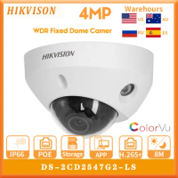 Hikvision Original ColorVu 4MP DS-2CD2547G2-LS IP Camera Audio H.265+ IR POE 24/7 AcuSense Mini Dome IP CCTV Camera Built-in Mic