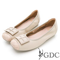 GDC-撞色時尚舒適真皮平底包鞋-米色