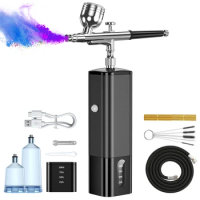Portable Airbrush Kit with Dual-Action Airbrush Gun Mini USB Rechargeable Air Compressor 6 CC Cup 0.3mm Needle Low Noise for