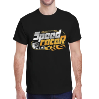 Kaos Pria Leher Kru Hitam Speed Racer Cetak Grafis Kasual Pakaian Sehari-hari