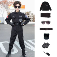 110-160cm Boys Halloween Children Policeman Cosplay Costumes Kids Boy Police Uniform Carnival Party Army Policemen Clothing Sets