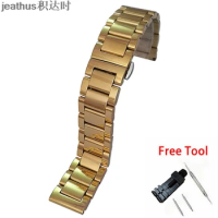 Jeathus yellow gold color watchband solid stainless steel watch band 18 20 21 22 23 24mm bracelet watch strap for smart watches
