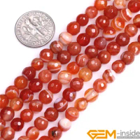 6mm Natural Round Red Striped Faceted Onyx Agates Carnelian Stone Beads For Jewelry Making Strand 15 Inch Wholesale
