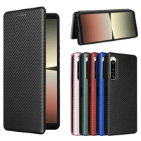 Carbon Fiber For Sony Xperia 1 IV Xperia 10 V Xperia 5 IV Case Book Stand Card Wallet Leather Protection Cover