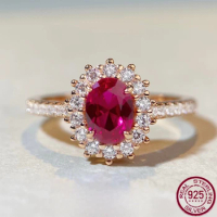 925 Silver Pigeon Blood Red Ring Women's Ruby Diamond Ring 18K Gold Fashion Simple Versatile Ring Wedding Jewelry