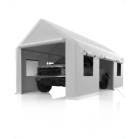 13'x20' Heavy Duty Portable Garage,Steel Poles &amp; PE Waterproof Canopy, w/ Front &amp; Rear Doors,2 Side Doors &amp; 4 Windows, White