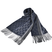 GUCCI 經典LOGO漸層色條100%喀什米爾羊毛圍巾-丹寧藍灰色