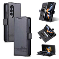 PU Leather Wallet Case for Samsung Galaxy Z Fold3 Fold4 Soft Shockproof Cover GalaxyZ Fold 3 4 Protective Casing with Card Slots