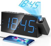 Digital projection alarm clocks for bedrooms-large LED display 180 ° rotatable projector 5-level dim