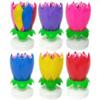 Musical Candle Flower Creative Rotating Musical LED Festive Electric Lotus Candles Flower For Birthday Cakes Cool Musical decor