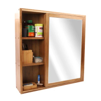 Acacia Wood 3 Tier Bathroom Storage Cabinet Organizer Shelf with Mirror Door