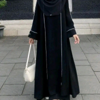 ABAYA HITAM S.M.L.XL BASIC CRINGKLE AIRFLOW/ ABAYA TURKI LIST PUTIH Wanita Muslim Dewasa Maxi Arab