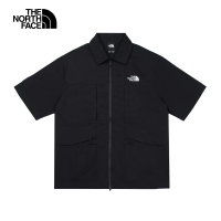 【The North Face】北面UE男款黑色舒適透氣多口袋休閒短袖襯衫｜8861JK3