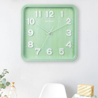 免運 掛鐘 正方形綠色掛鐘簡約時尚客廳家用現代石英鐘掛表臥室靜音創意時鐘