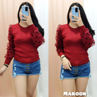 GLIVEO (COD) - BLOUSE LENGAN BALON TILE POLKA KECIL RAJUT IMPORT / ATASAN RAJUT LENGAN PANJANG/ BLUS