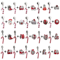 2Pcs/Lot 45 Styles Red Christmas Crutches &amp; Santa Claus Bead With Pendants Fit Xmas Charm Bracelet For Women Jewelry Gift
