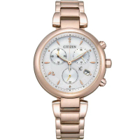 【CITIZEN 星辰】XC 浪漫粉紅金Eco-Drive 光動能碼表計時女錶 手錶(FB1456-65A 慶端午/指針手錶/包粽)