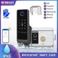 Waterproof Wifi Fingerprint smart door Lock Smart Card Digital Code Electronic Door Lock TTLOCK VR8