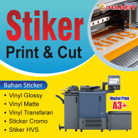 Cetak Stiker , Sticker Custom Print & Cut A3+ Stiker Label - Chromo , vinyl , Transparant - Kiss Cut