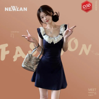 Newlan QZ195 Dress Perempuan Korean Style Feminine Elegant Bodycon Slim Short Sleeve Dress Mini Squa