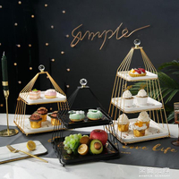 下午茶點心蛋糕托盤北歐輕奢風網紅水果盤創意雙三層甜品台展示架