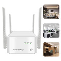 4G CPE Router WiFi Modem with SIM Card Slot LTE/PPPOE Wireless Internet Router EU Plug 300Mbps 32 Users 5dBi High Gain Antennas