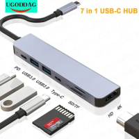 7 in 1 USB C Hub to 4K HDMI-compatible Type C Adapter OTG Thunderbolt 3 Dock with PD TF SD for Macbook Pro/Air iPad XPS Surface