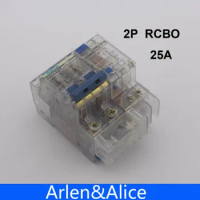 Transparent DZ47LE 2P 25A 230V~ 50HZ/60HZ Residual current Circuit breaker with over current and Leakage protection RCBO