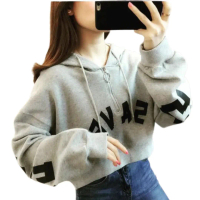 Sweater Hoodie Wanita Korean Style Save Crope Black Allsize L-XL Fleece Lembut Panjang Tebal Oversiz