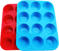 Jewoster 12 cups silicone muffin pan 2 pack-silicone cupcake pan nonstick silicone molds great for m