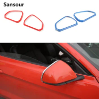 Sansour Car External ABS Review Mirror Decoration Frame Cover Ring Trim Stickers For Ford Mustang 2015 Up Car Styling