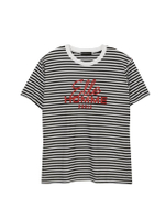 เสื้อยืดคอกลม ลายทาง สกรีนลายโลโก้ ELLE HOMME - สีขาวสลับดำ
