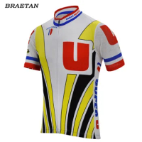 yellow red black retro cycling jersey summer short sleeve bike wear esp jersey road jersey cycling clothing maillot ALUMINIO