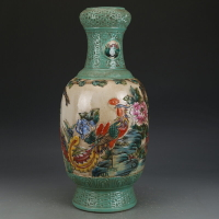 大清乾隆粉彩雕刻錦雞棒槌瓶古董古玩收藏真品彩繪花瓶瓷器老物件